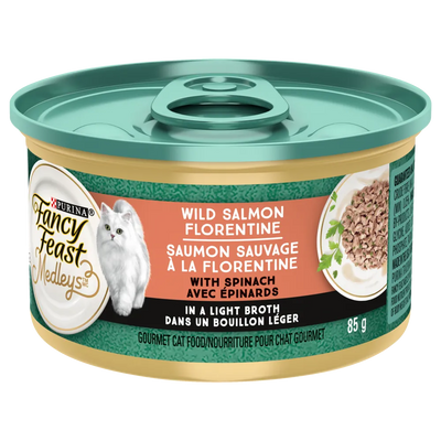 Purina Fancy Feast Wild Salmon Florentine in Broth Cat Food 85g - Case of 24