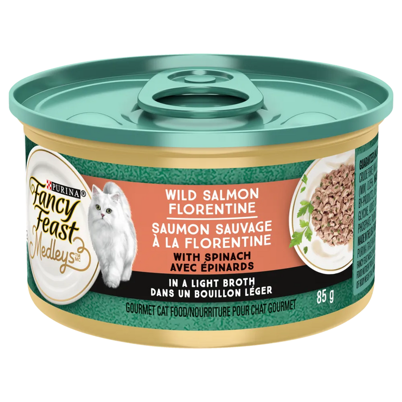 Purina Fancy Feast Wild Salmon Florentine in Broth Cat Food 85g - Case of 24