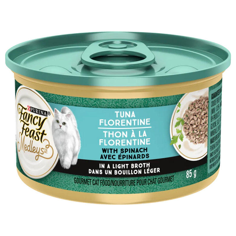 Purina Fancy Feast Tuna Florentine with Spinach in Broth Cat Food 85g - Case of 24