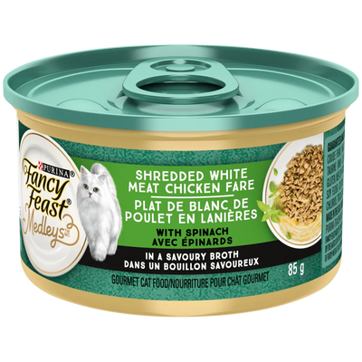 Purina Fancy Feast Shredded White Chicken with Spinach in Broth Cat Food 85g - Case of 24