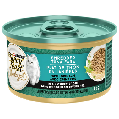 Purina Fancy Feast Shredded Tuna with Spinach in Broth Cat Food 85g - Case of 24