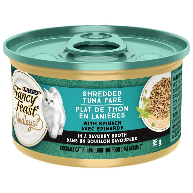 Purina Fancy Feast Shredded Tuna with Spinach in Broth Cat Food 85g - Case of 24