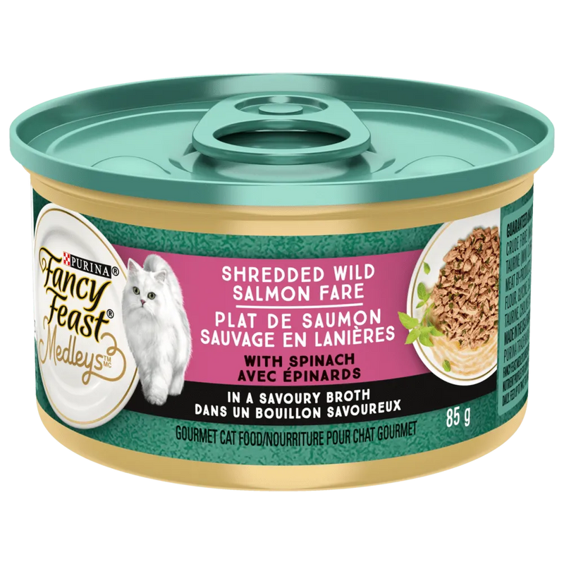 Purina Fancy Feast Shredded Wild Salmon with Spinach in Broth Cat Food 85g - Case of 24