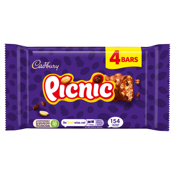 Cadbury Picnic Bars 4pk - Case of 10 - UK