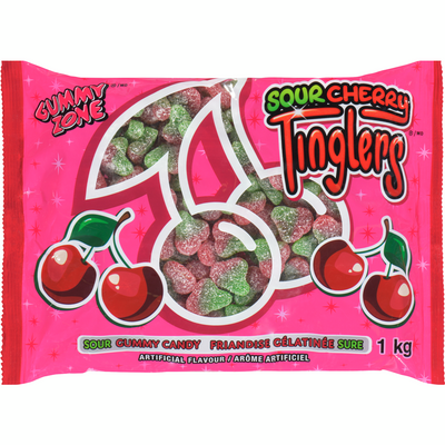 Gummy Zone Sour Cherry Tinglers Gummy Candy Super Size (Case of 12)