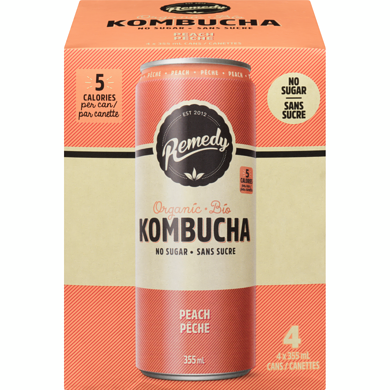 Remedy Organic Kombucha Peach 355ml (4 Pack)