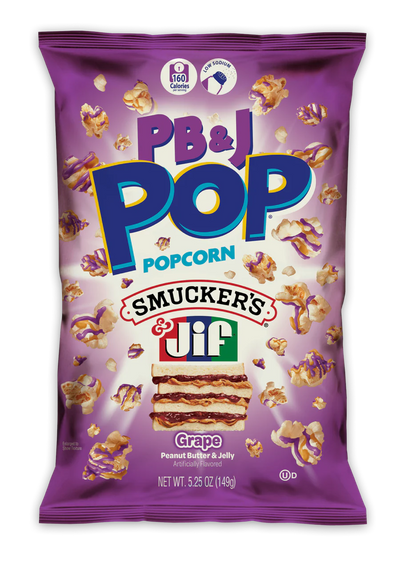 Candy Pop PB & J Smucker's & Jif Grape Popcorn 149g - Case of 12