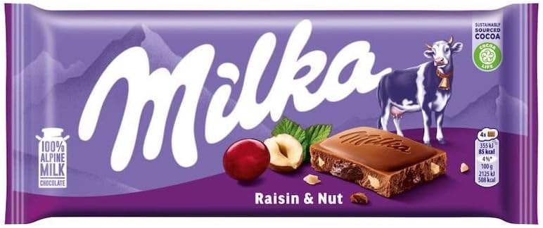 Milka Raisins & Nuts Bar 100g (Case of 22) - UK