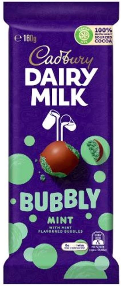 Cadbury Dairy Milk Bubbly Mint 160g - Case of 11 - Australia