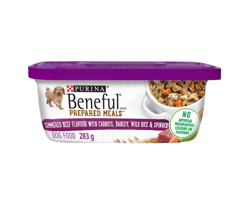 Purina Beneful Prepared Simmered beef with Carrots Barley Dog Food 283g - Case of 8