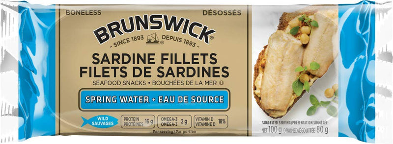 Brunswick Sardine Fillets Spring Water 100g - Case of 18