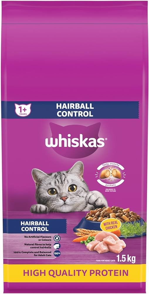 Whiskas Hairball Control with Real Chicken Cat Food 1.5kg