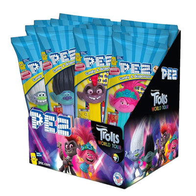 Pez Candy & Dispenser Cars Pull & Go Trolls - Case of 12