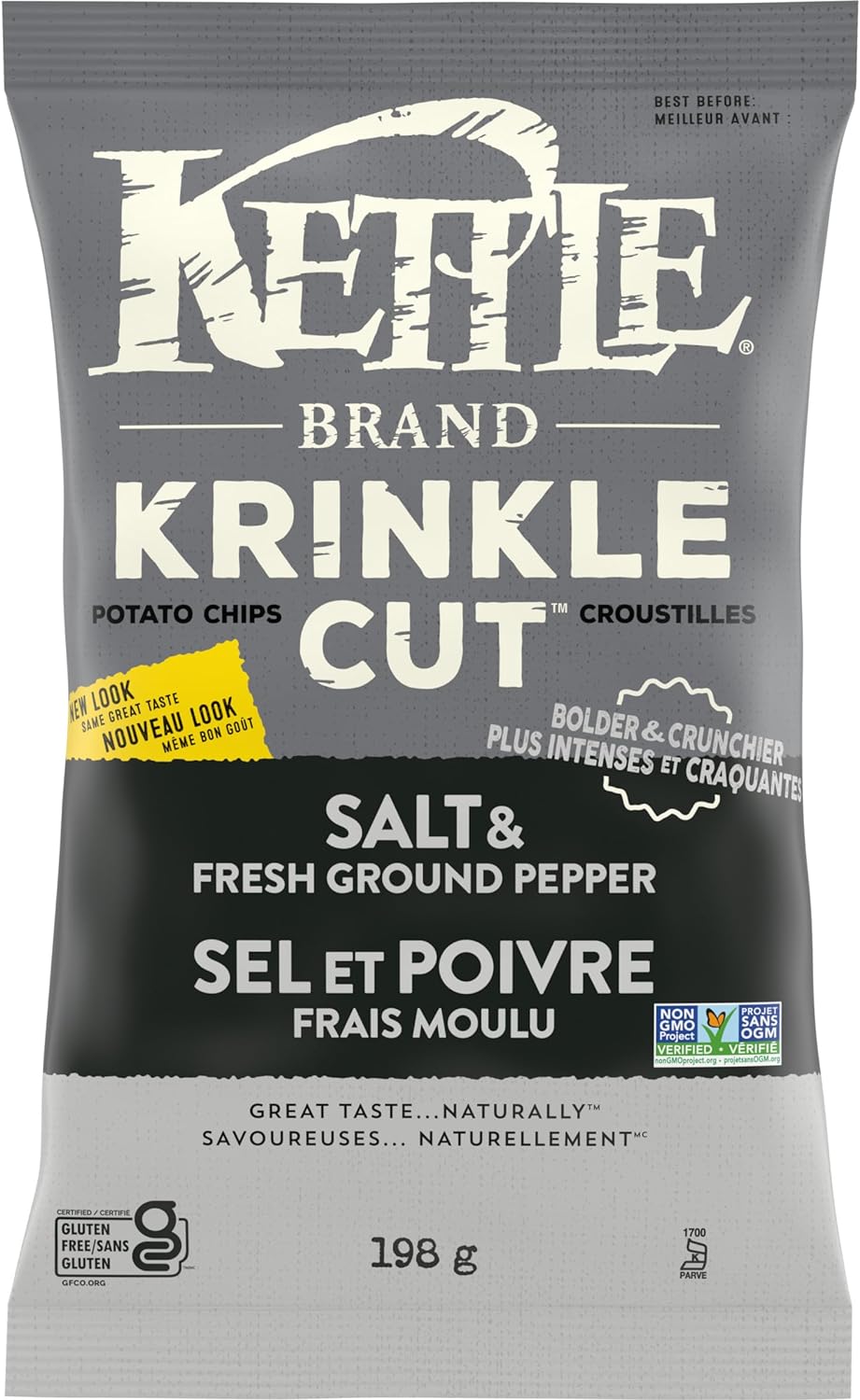 Kettle Brand Krinkle Cut Salt and Fresh Ground Pepper Potato Chips - Case of 12