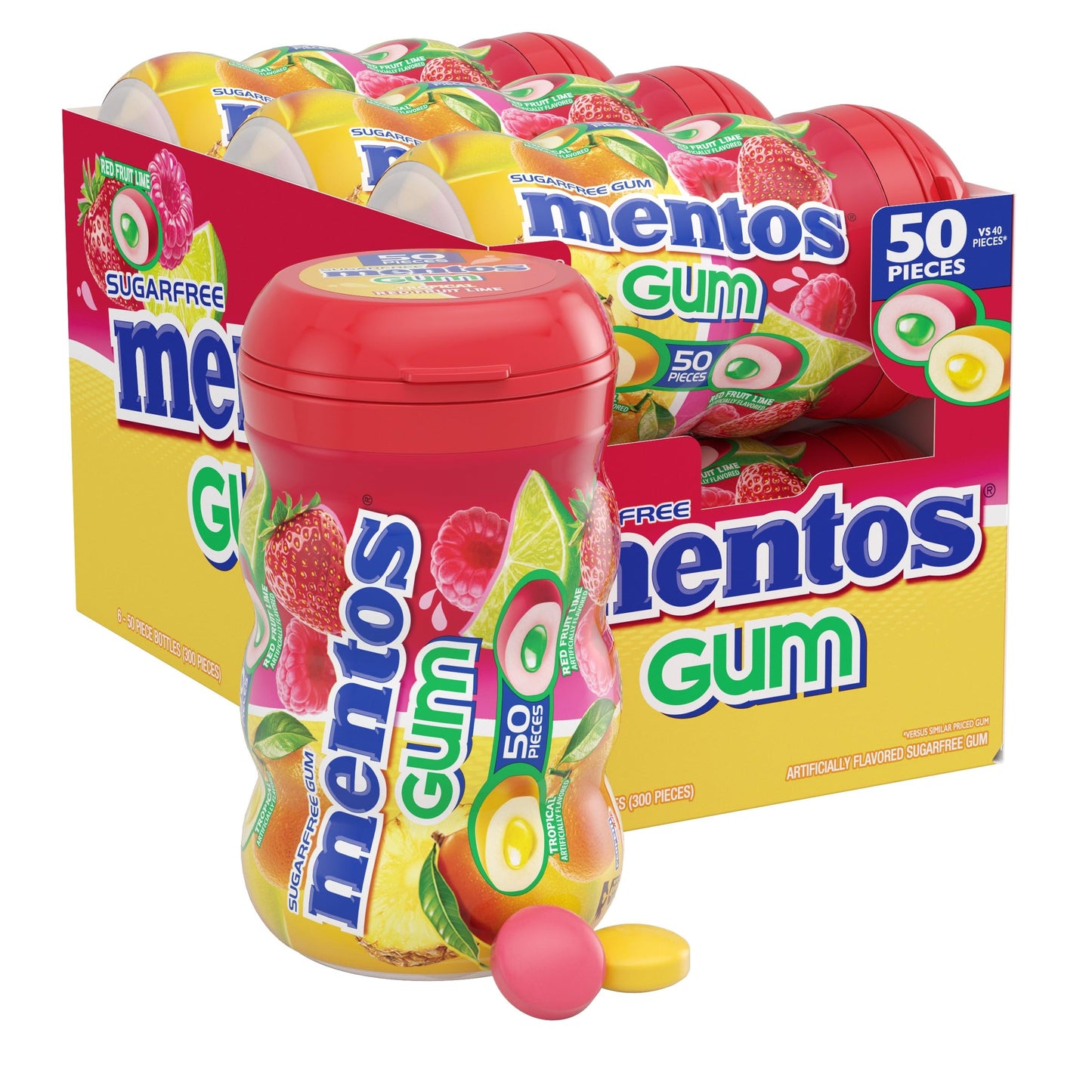 Mentos Red Fruit & Lime Tropical Gum 50pcs - 6ct