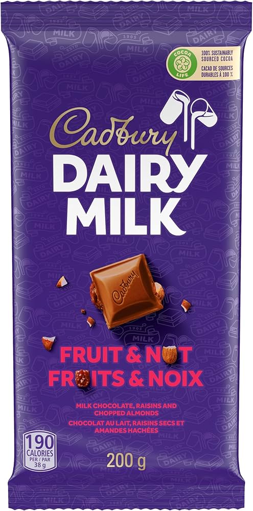 Cadbury Dairy Milk Fruit & Nut Bars 200g - 12ct