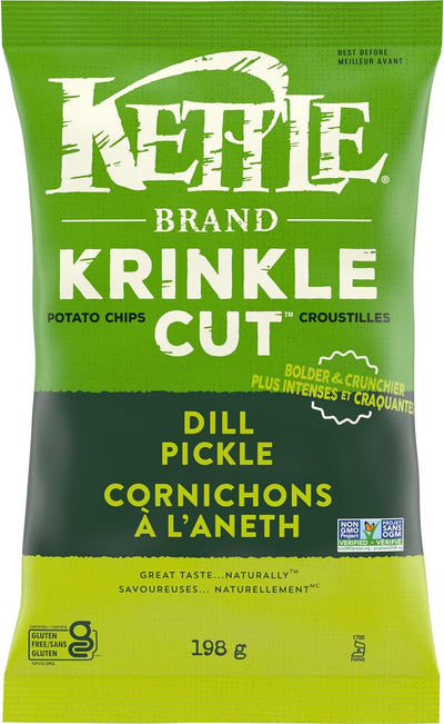 Kettle Brand Krinkle Cut Dill Pickle Potato Chips - Case of 12