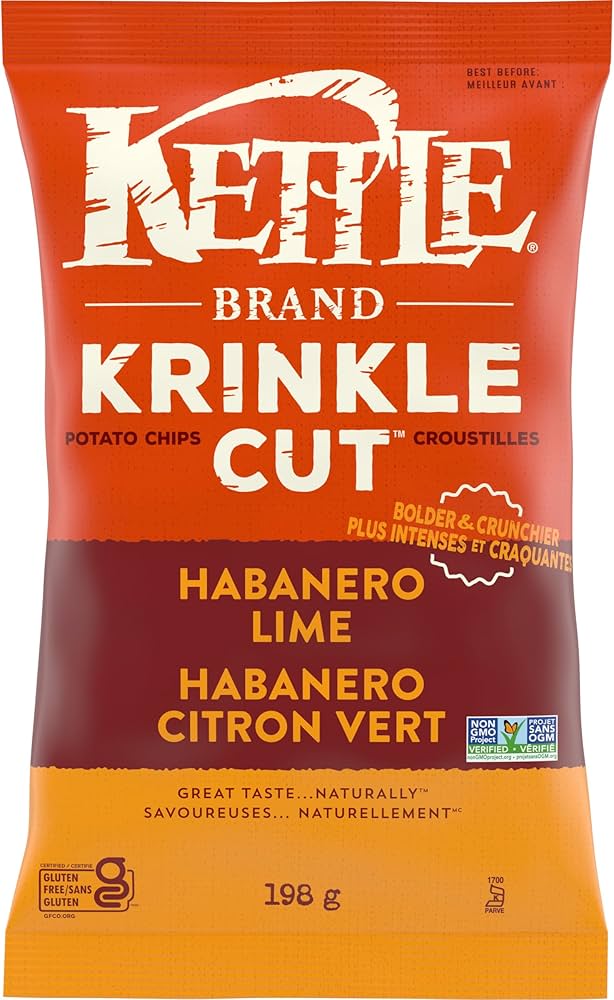 Kettle Brand Krinkle Cut Habanero Lime Potato Chips - Case of 12