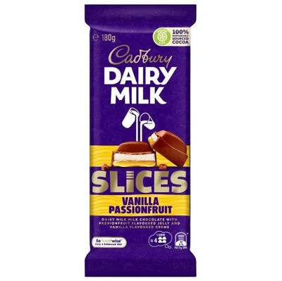 Cadbury Dairy Milk Slices Vanilla Passionfruit 180g - Case of 15 - Australia