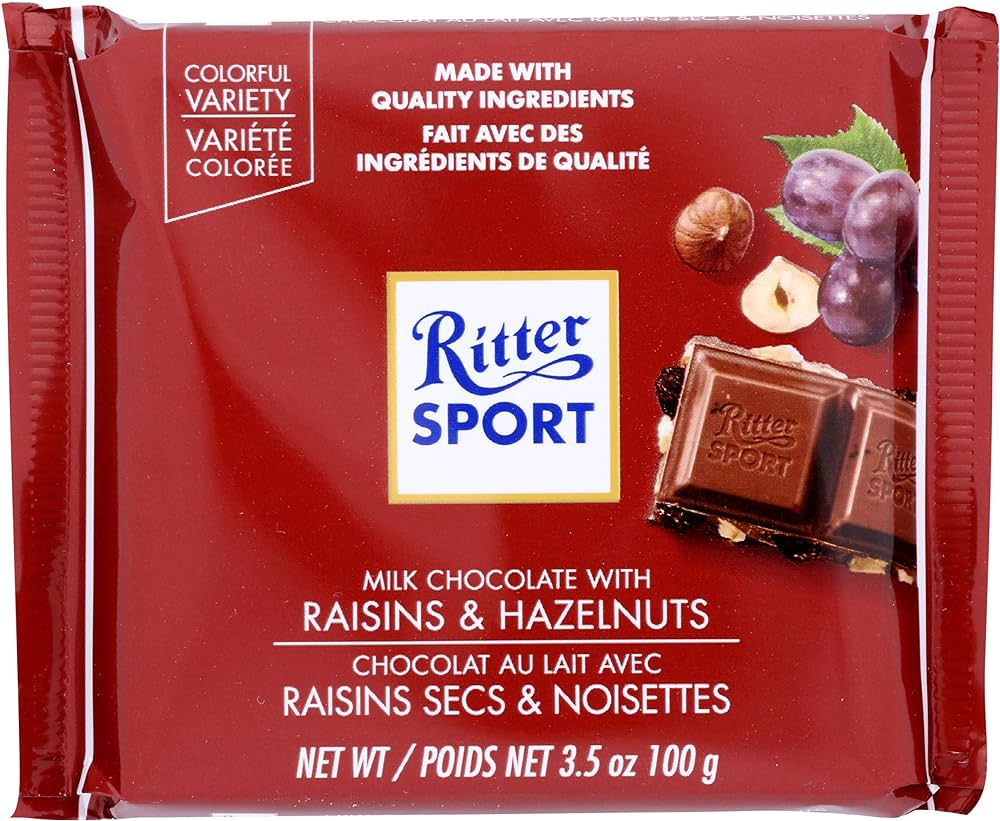 Ritter Sport Milk Chocolate with Raisins & Hazelnuts Bars - 11ct