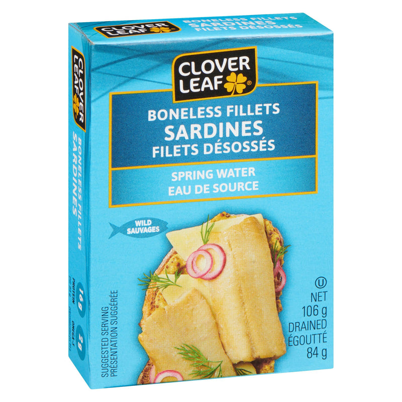 Clover Leaf Boneless Fillets Sardines Spring Water 106g - Case of 18