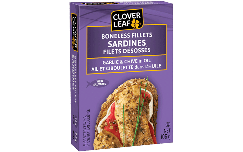 Clover Leaf Boneless Fillets Sardines Garlic & Chive in Oil 106g - Case of 18