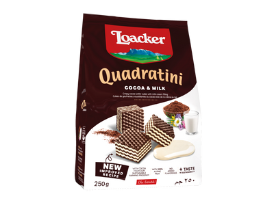 Loacker Quadratini Cocoa & Milk Wafers 250G