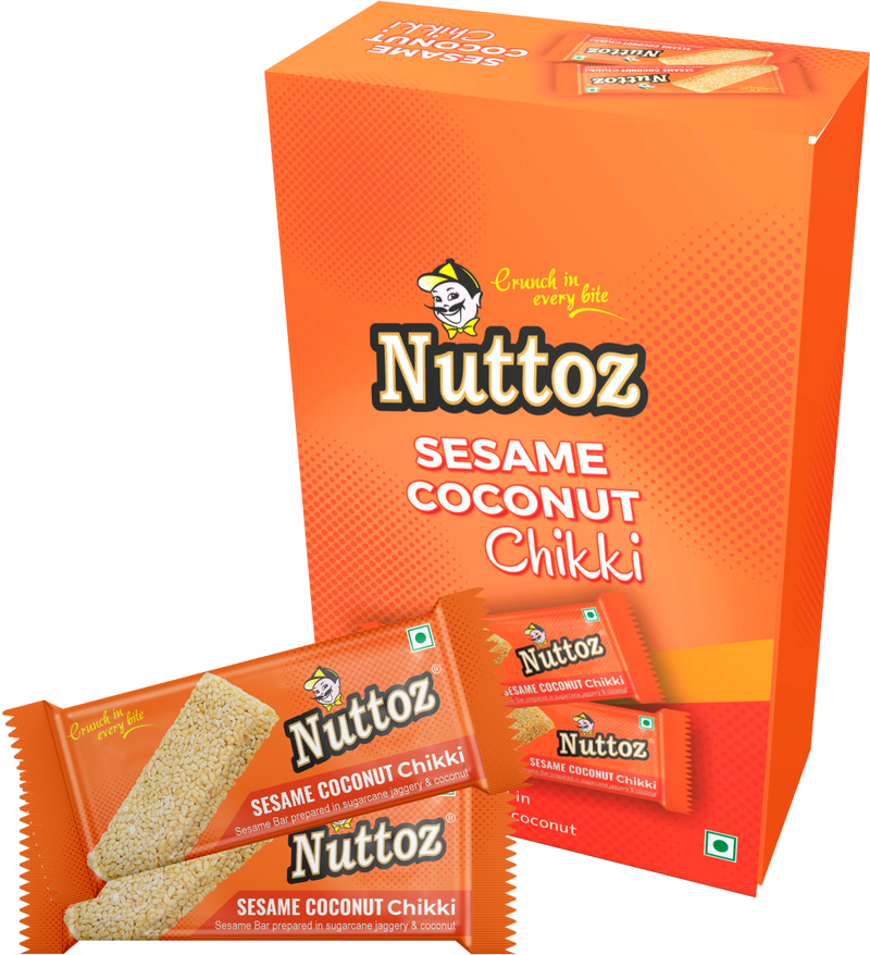 Nuttoz Sesame Coconut Chikki Bars - 10ct