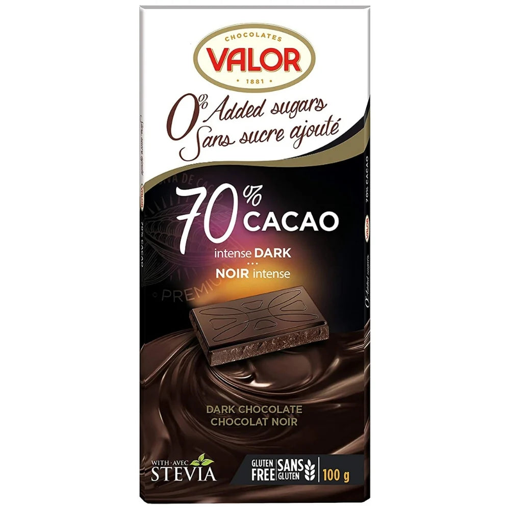 Valor Dark Chocolate 70% Bars 100g - 17ct