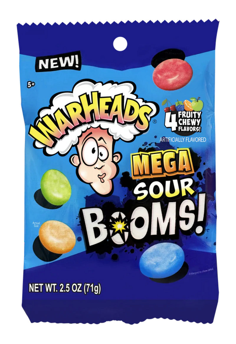 Warheads Mega Sour Booms Peg Bag 71g - Case of 12