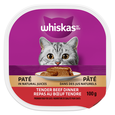 Whiskas Pâté Tender Beef Cat Food 100g - Case of 24