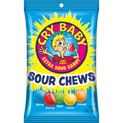 Cry Baby Sour Chews 7Oz Peg Bag - Case of 24