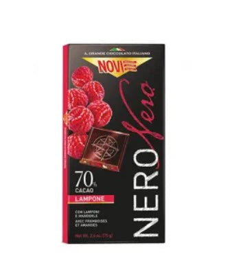 Novi Dark Chocolate with Raspberry Almonds 70% Bars 75g - 20ct