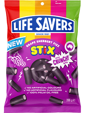 Lifesavers Grape Sherbert Fizz Stix 160g - Case of 12 - Australia