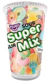 Huer Super Mix Sour Candy Cups 370g - Case of 12