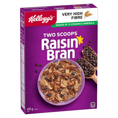 Kellogg's Two Scoops Raisin Bran Cereal 425g - Case of 12