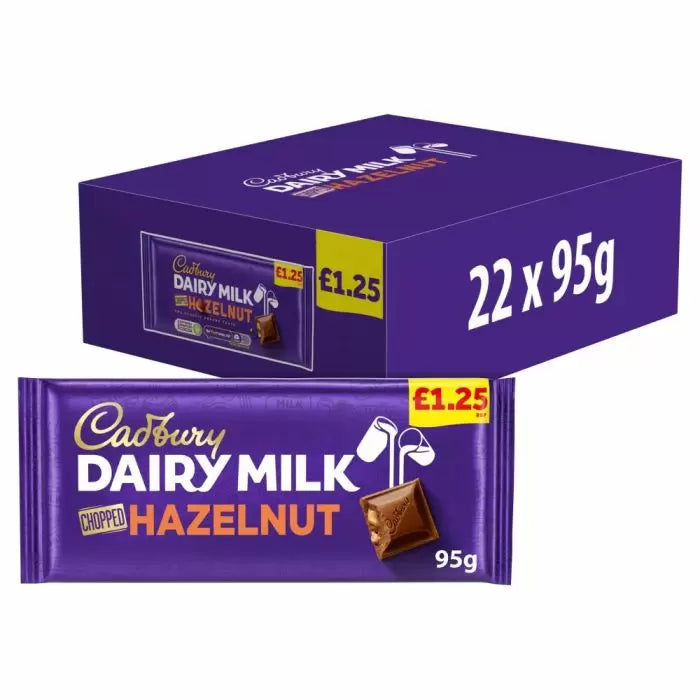 Cadbury Dairy Milk Chopped Hazelnut Bar 95G - Case Of 22 - UK